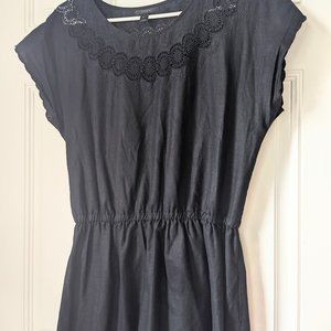 J Crew Size 4 Black Linen Embroidered Dress